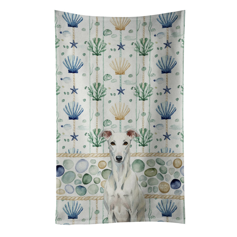 Serviette de cuisine blanche en verre de mer à épagneul tibétain blanc, Lévrier blanc