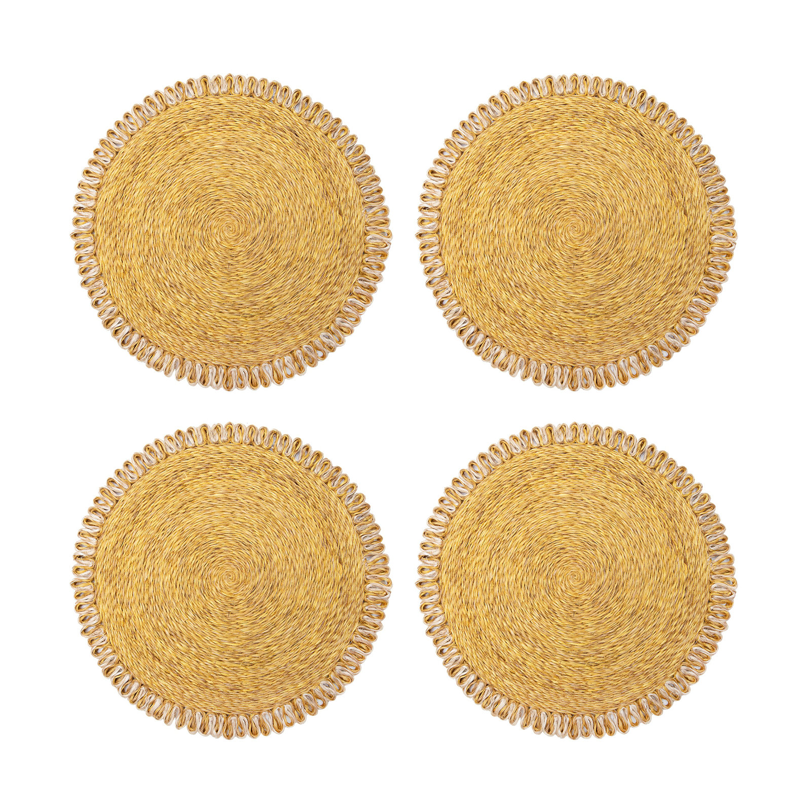 Amaretto Abaca Round Placemat, Mustard/Natural