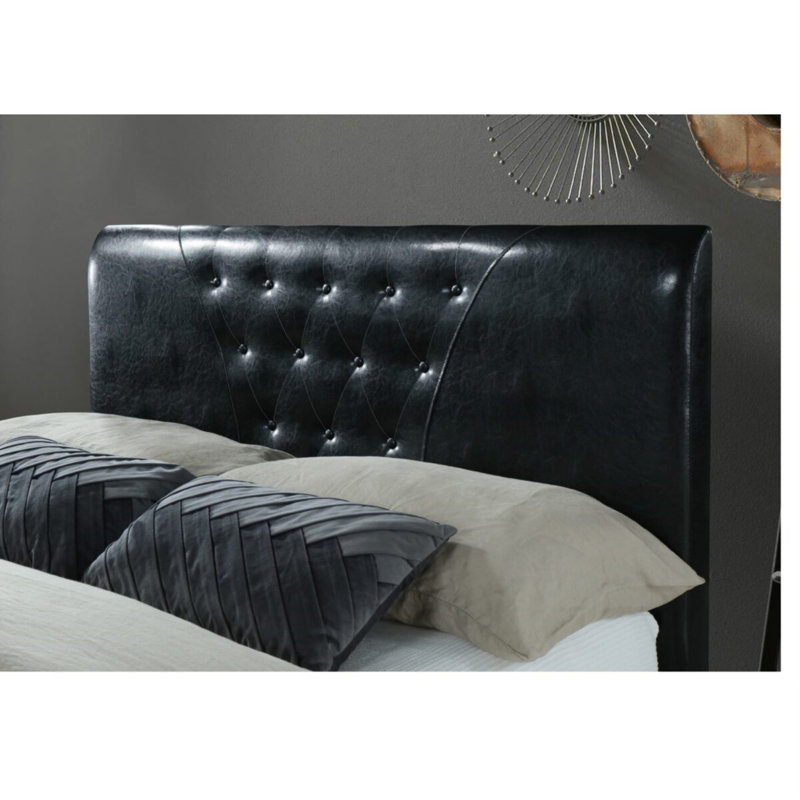 Upholstered Platform Bed, Black, Queen
