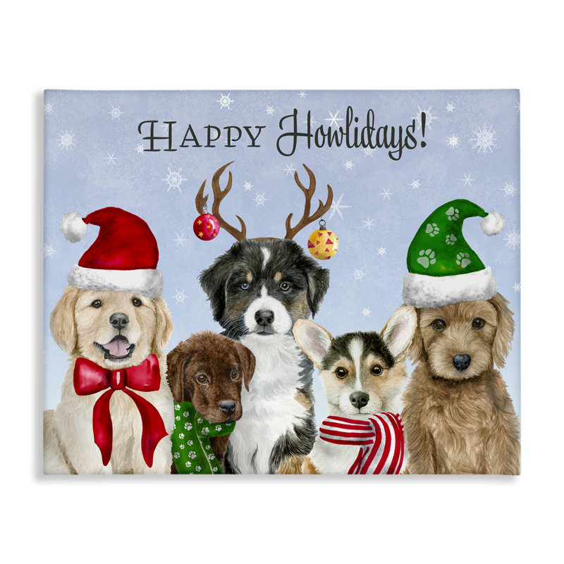 «Happy Howlidays Seasonal Puppies», toile par Brett Blumenthal, H 36 po x l 48 po