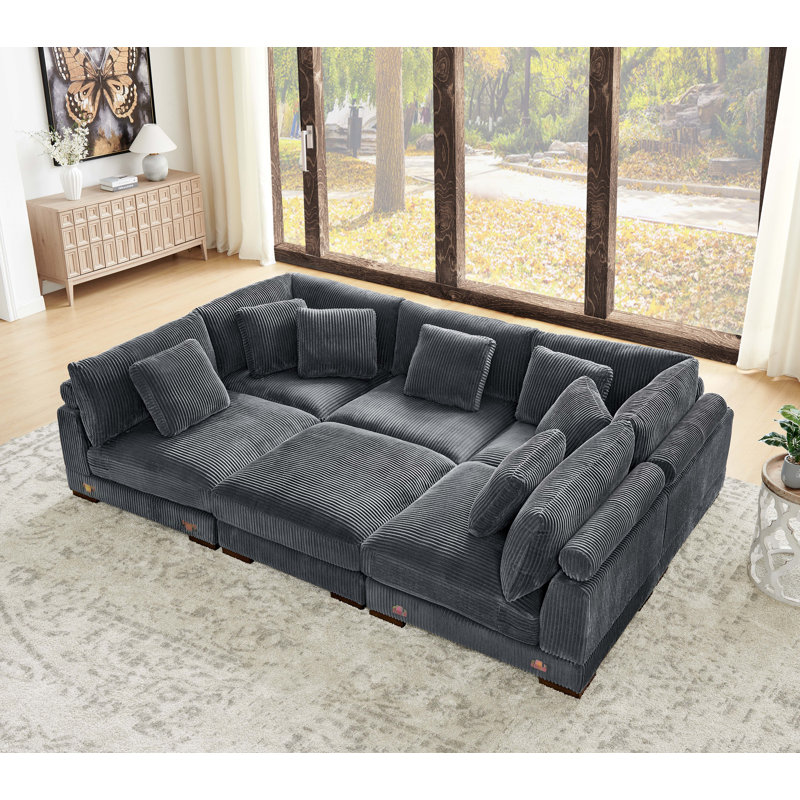 Canapé modulaire Barcombe, Velours côtelé gris foncé