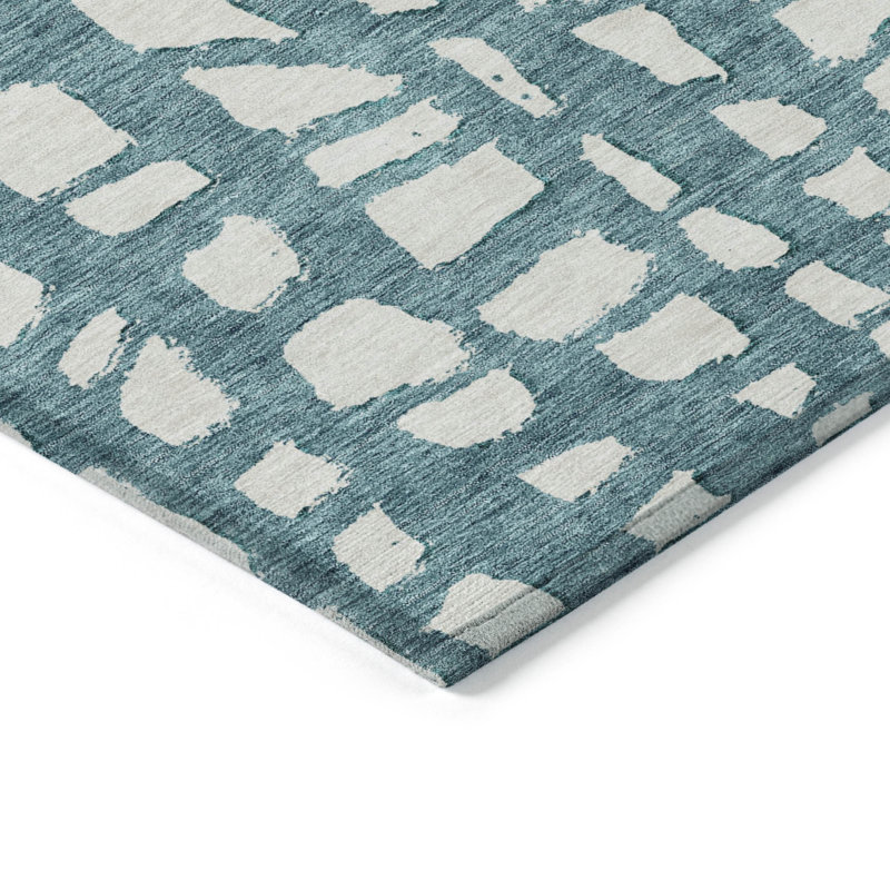 Tapis d'extérieur lavable abstrait bleu sarcelle et ivoire 3 pi x 5 pi