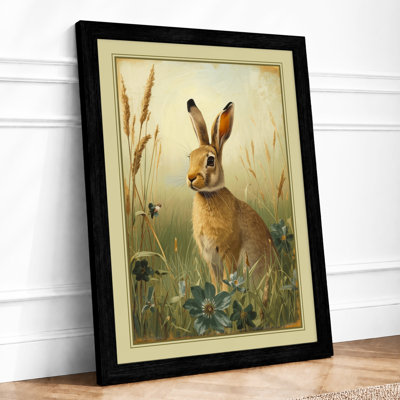 Rabbit in Wild Meadow Botanical - Framed Print