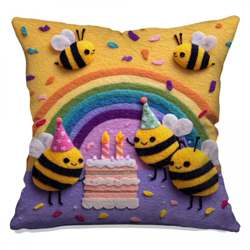 Coussins décoratifs Felt Bees Birthday Cake, 16 x 16 pouces