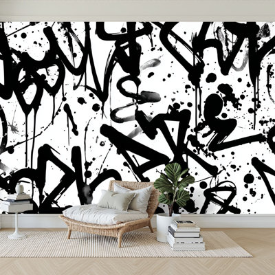 Papier peint adhésif auto-adhésif moderne pour la chambre à coucher, graffiti abstrait, lettres, éclaboussures