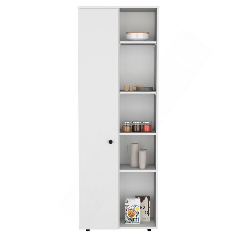 Armoire de rangement C 67 po avec une porte, cinq tablettes intérieures et cinq tablettes extérieures Cary, blanc, Blanc