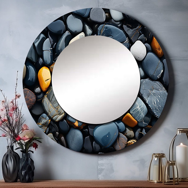 Samim Rocky Beach Patterns I - miroir décoratif de plage, miroir mural rond gris, impression d'art en métal, 36 po x 36 po