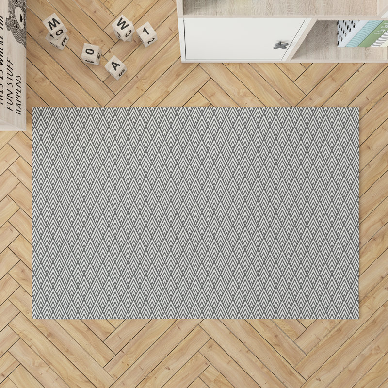 Chevron Spike Kids Play Mat, Rectangle 36" x 60", Ivory/Charcoal