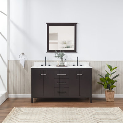 Florence 60x22 Double Sink Bath Vanity in Espresso with Solid White Quartz Top