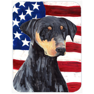 Drapeau américain avec planche à découper en verre Doberman
