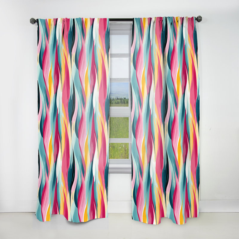 Blue And Pink Waves Striped Pattern I - Stripped Striped Room Darkening Curtain - 1 Panels, 52" W x 90" L