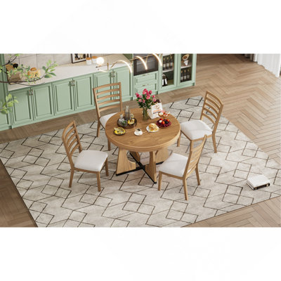 Table de salle à manger ronde pour 4 avec chaises, ensemble de table de salle à manger extensible avec rallonge centrale amovible de 16 po, ensemble de table de salle à manger rétro 5 pièces à motif géométrique unique pour la cuisine et la salle à manger