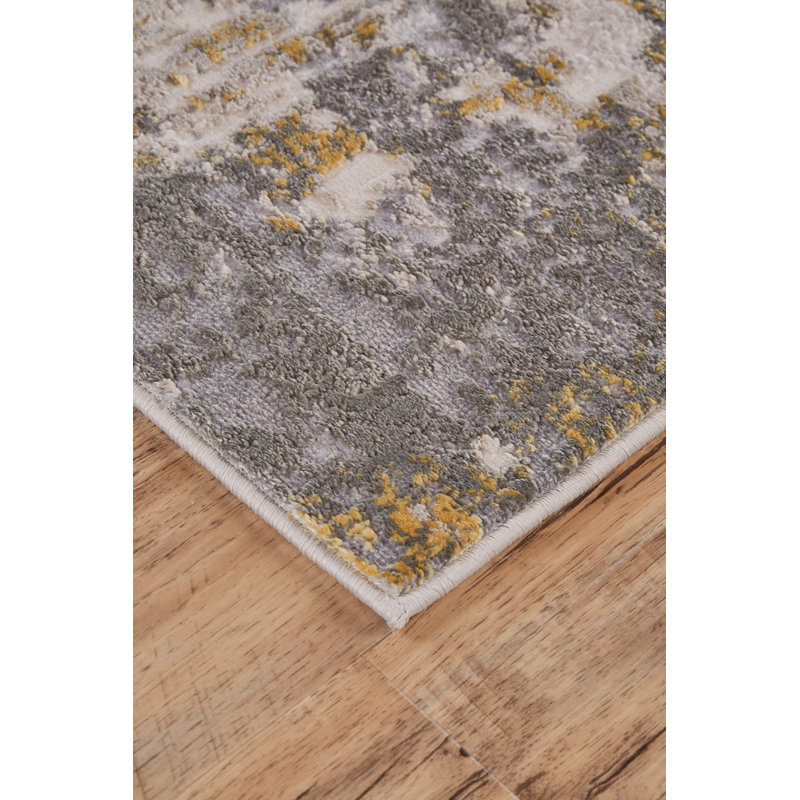 Ambrette Abstract Gold/Sterling Area Rug, Rectangle 6'7" x 9'6"