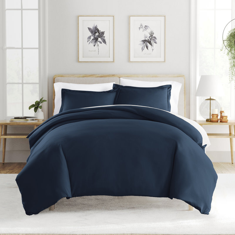 Ensemble de housse de couette brossé deux fois et ultradoux, Marine, Housse de couette double / grand + 2 taies décora