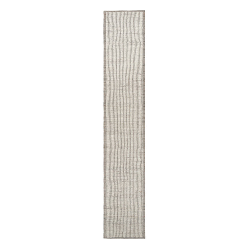 Rug & Kilim’S Extra-Long Kilim Runner Rug With White Textural Stripes And Striae, Runner 3'3" x 18'7"