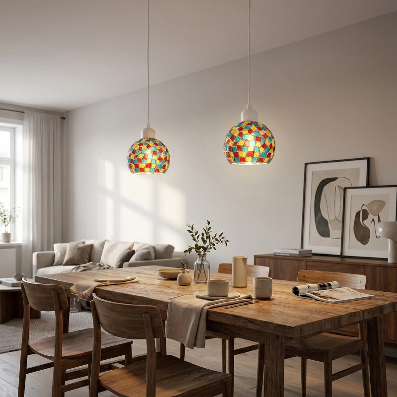 Multi-Colour Geometric Mosaic Dome Pendant Ceiling Lighting Shade By 