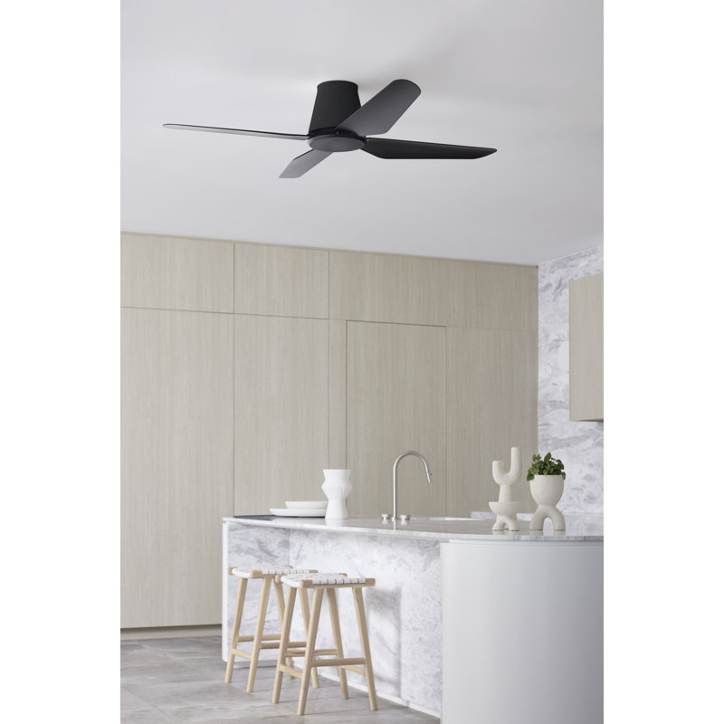 Aria Hugger 52in 4-Blades Indoor/Outdoor Ceiling Fan with Remote Control and Light, Black