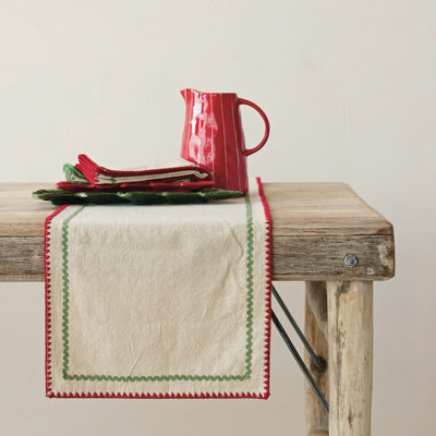 Woven Multicolor Cotton Table Runner with Ric Rac Trim