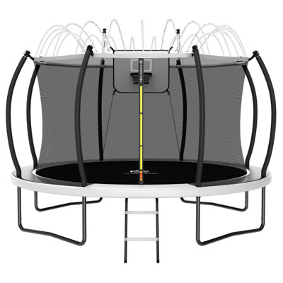 Acwarm Home 2026 14ft Light Gray Arc Rod Trampoline – 1500lbs Cap, Astm, With Basketball Set, Net, Ladder & Pad