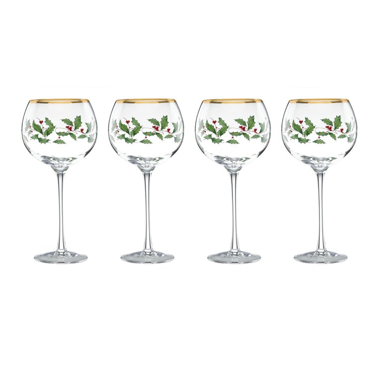 Lenox Holiday 16 oz Balloon Wine Glasses 856101 Set of 3 Gold Trim NEW