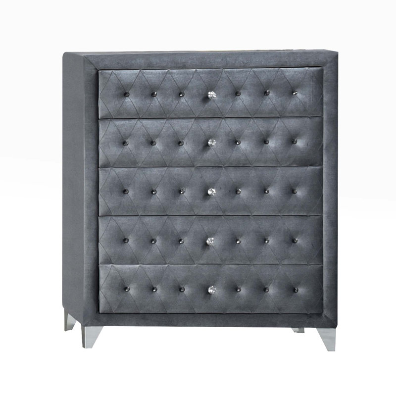 Commode 5 tiroirs Karlan, Gris