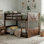 Lit superposé simple au-dessus de simple avec panneaux d'inspiration de porte de grange, cadre compact en bois d'hévéa massif, conception compacte peu encombrante avec garde-corps de sécurité et échelle en angle, pas de sommier tapissier, finition espresso