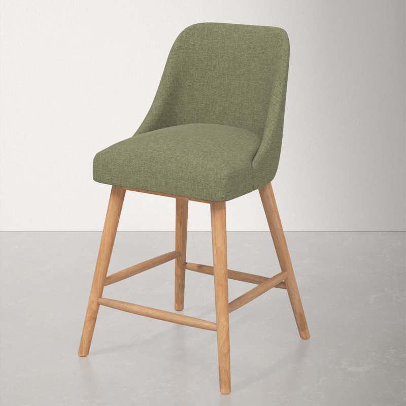 Tabouret Gallie, Bois naturel, Tabouret de comptoir (siège d'une hauteur de 27 p, Lin laurier texturé Zuma
