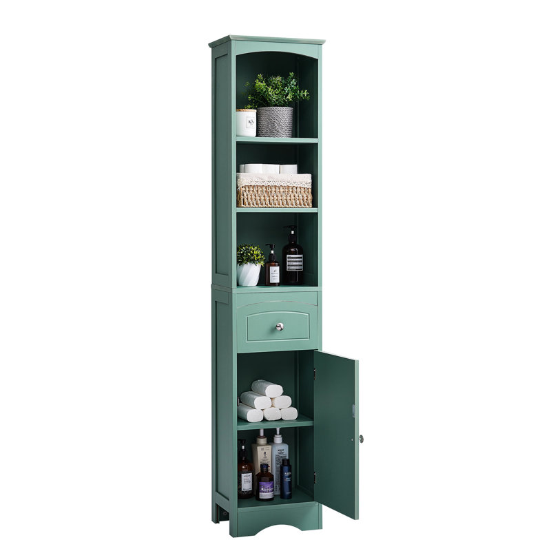 Armoire de salle de bain élégante avec tiroir et tablette réglable autoportante, Vert