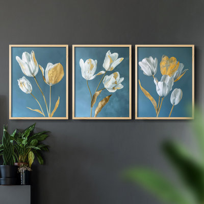 Floral Study  Series  XLVI  -Set Of 3 Framed Giclee Prints -Ready to Hang