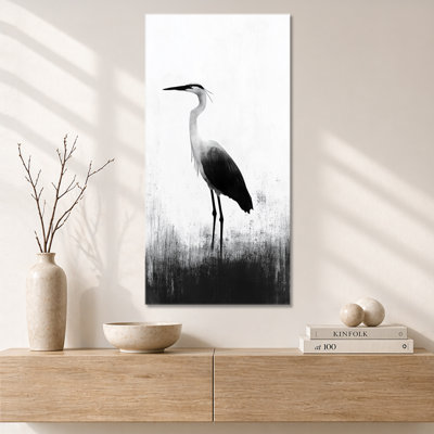 Black White Black and White Heron at Dusk – Nature Framed Print, Coastal Canvas Wall Art