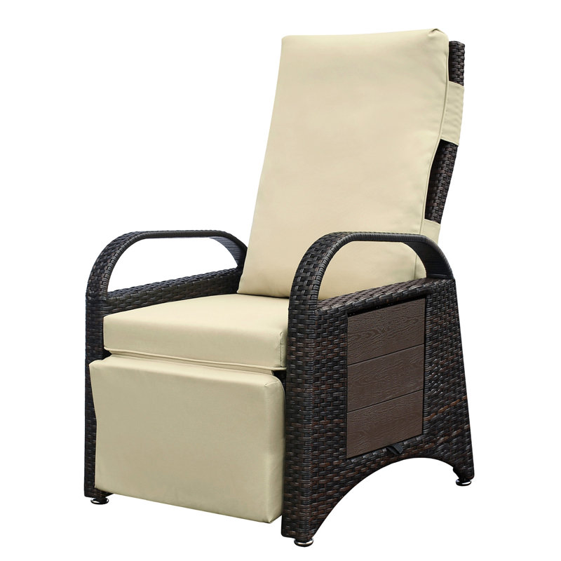 Outdoor Recliner Chair With Metal Frame, Removable Cushion, Adjustable And Footrest, Woven For Garden Comfort Ergonomic Reclining Seat Construction Soft Padding