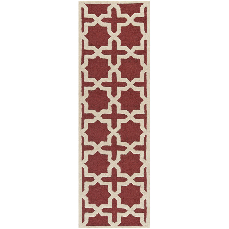 Tapis rouille en laine touffeté à la main à motif géométrique, Tapis de couloir 2 pi 6 po x 12 pi