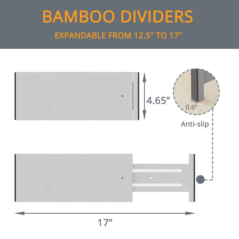 Adjustable Gray Bamboo Dresser Drawer Dividers, 6-Pack