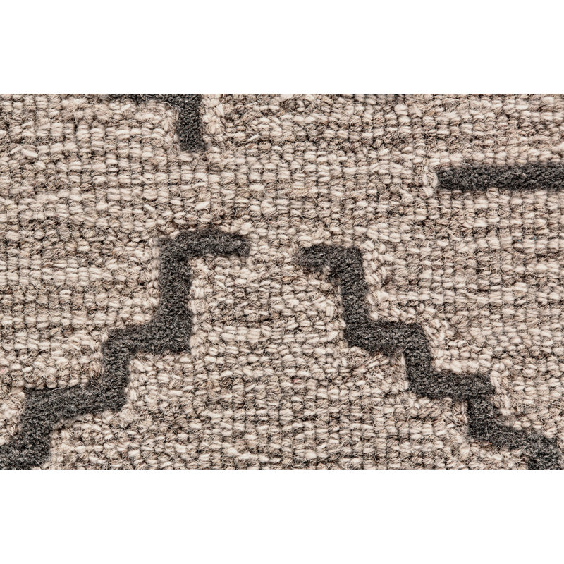 Tapis gris anthracite / gris en laine crocheté à la main Bryana, Rectangle 9 pi 6 po x 13 pi 6 po