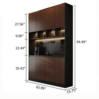 62.99" W X 94.49" H Italian-Style Luxury Sideboard With LED Lighting, With Movable Power Rail