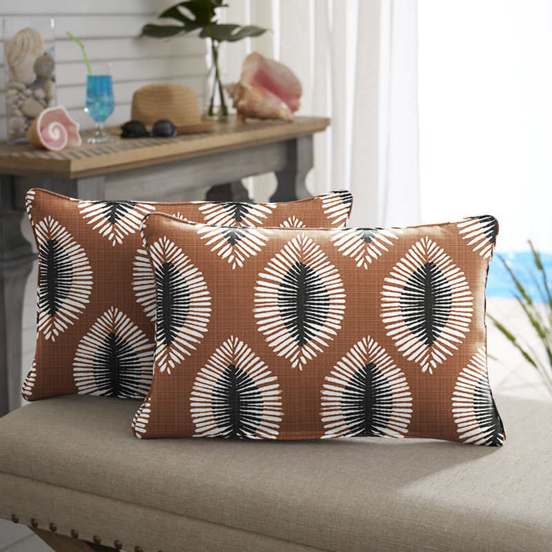 Housse de coussin rectangulaire intérieure / extérieure à motif géométrique brun / noir Hayden Sunstone, 12 po x 24 po