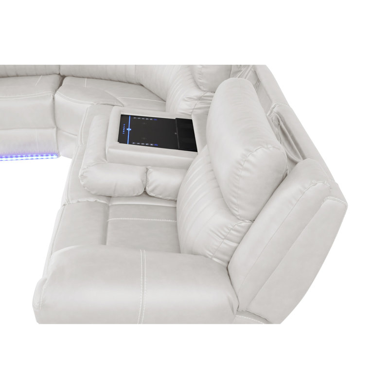 Élégant canapé modulaire inclinable avec haut-parleurs et recharge sans fil en brun