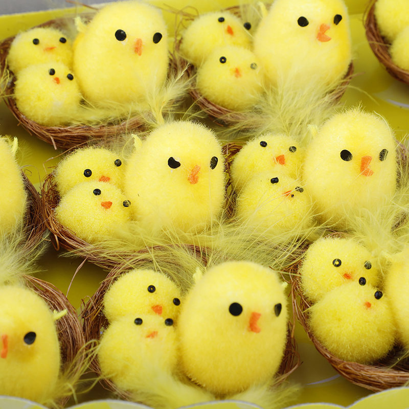 12 mini-poussins de Pâques réalistes mignons et moelleux pour la décoration de fête