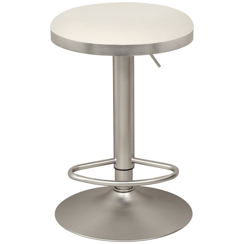 Tabouret réglable Fareen, Chrome, Velours blanc