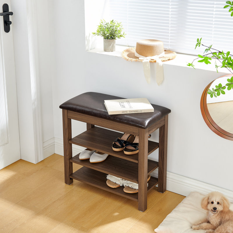 Petit banc à langer avec tablettes, Brun