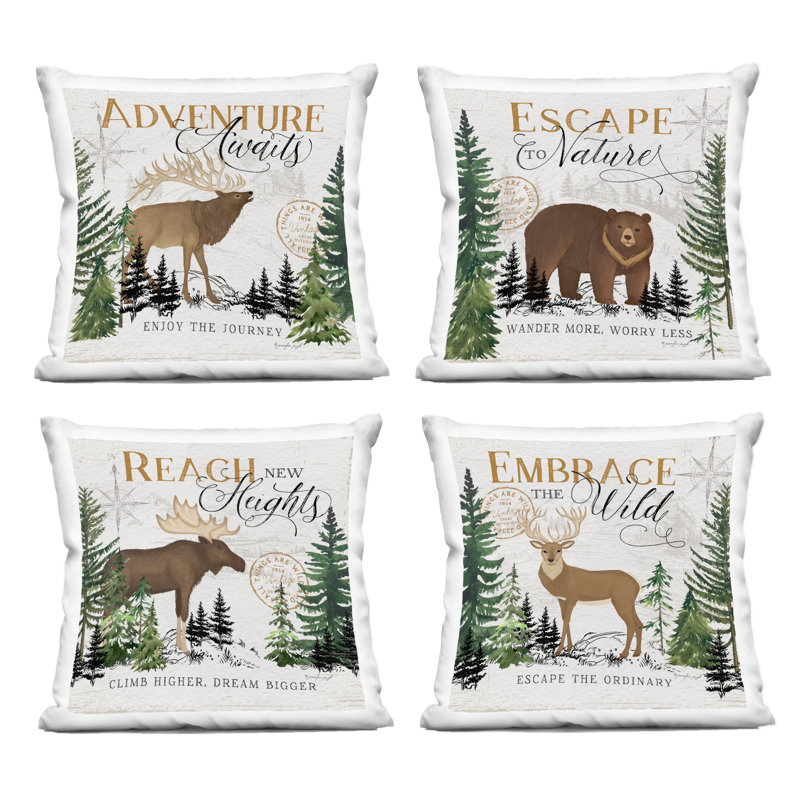 Ensemble de coussins décoratifs 4 pièces Ivory Pines Adventure Sayings par Jennifer Pugh