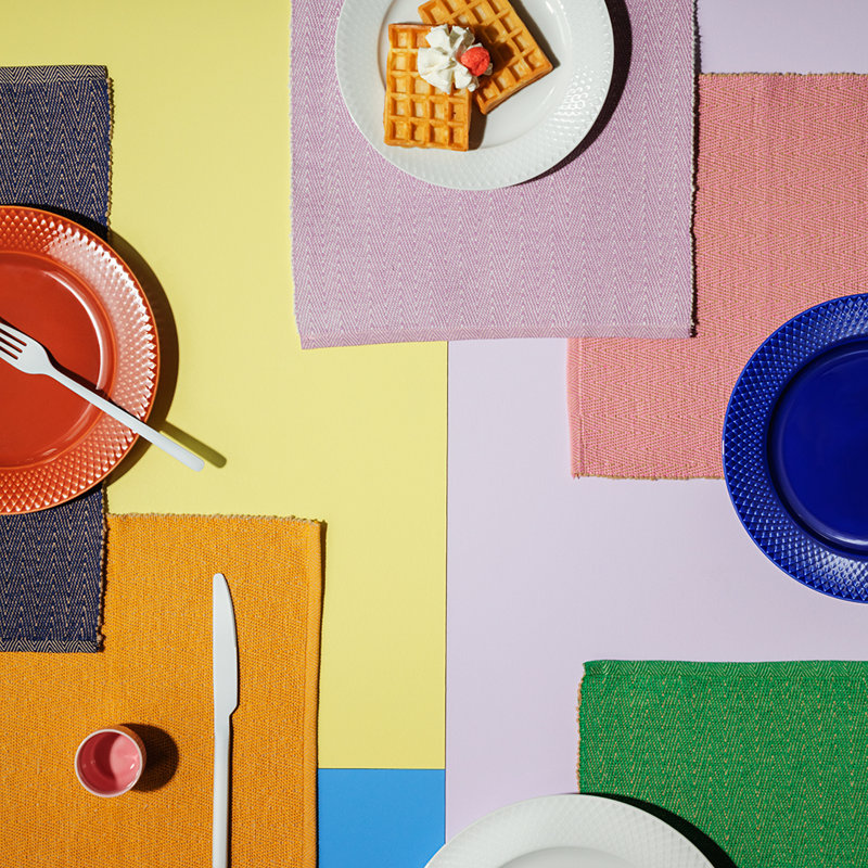 Rhombe Color Cotton Herringbone Rectangle Placemat, Yellow