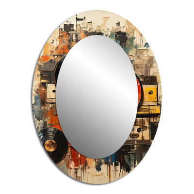 Vinyle disque vinyle rétro I - décoration murale ovale multicolore