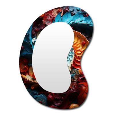 Ertekin Orange and blue fractal spiral  - Abstract Spirals Unique Shape Decorative Mirror, Modern Asymmetrical Wall Mirror, Printed Metal Art