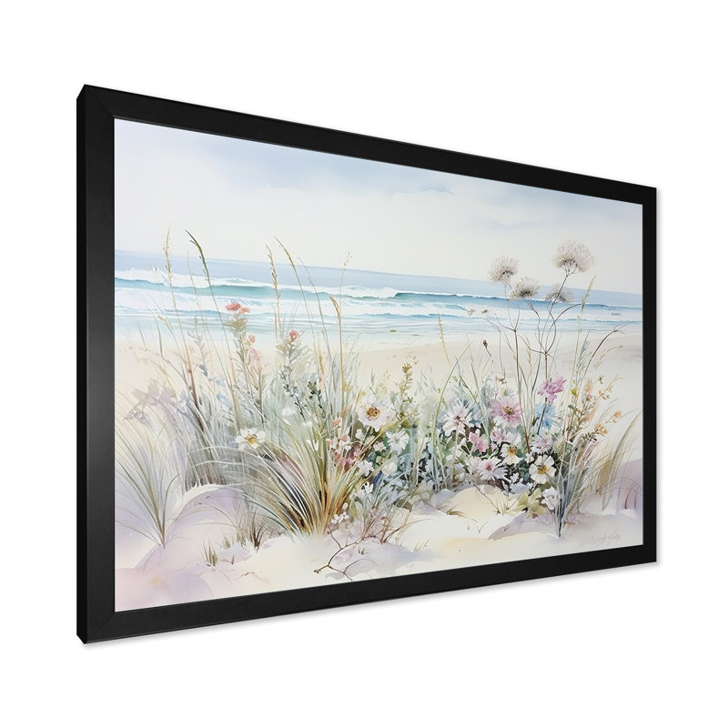 Fleurs sauvages sur la plage - Art mural fleurs sauvages, Cadre photo unique, H 16 po x l 32 po, Noir