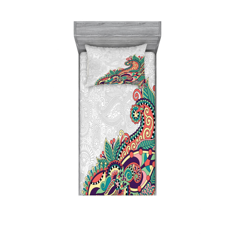 Microfiber Paisley Sheet Set, Twin Sheet Set with Fitted Sheet