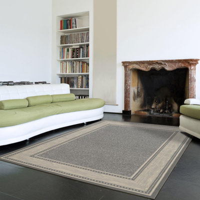 Non-Slip Bordered Area Rug For Living Room, Hallway Runner, Entryway Rug, Gray