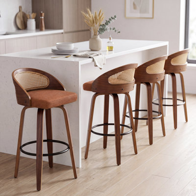 Ensemble de 4 tabourets de bar modernes en rotin avec siège rembourré Huneycutt