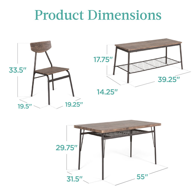Ladamian 6-Piece 55in Modern Home Dining Set w/ Storage Racks, Rectangular Table, Bench, 4 Chairs, Brown