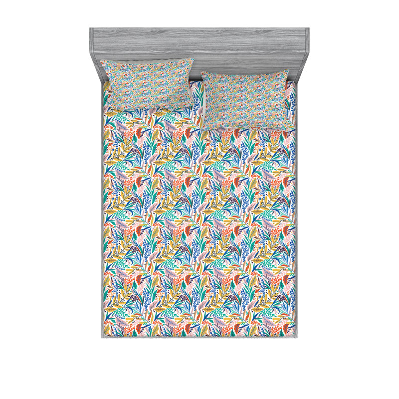 Microfiber Floral Sheet Set, Queen Sheet Set + Fitted Sheet + 2 Pillowcases
